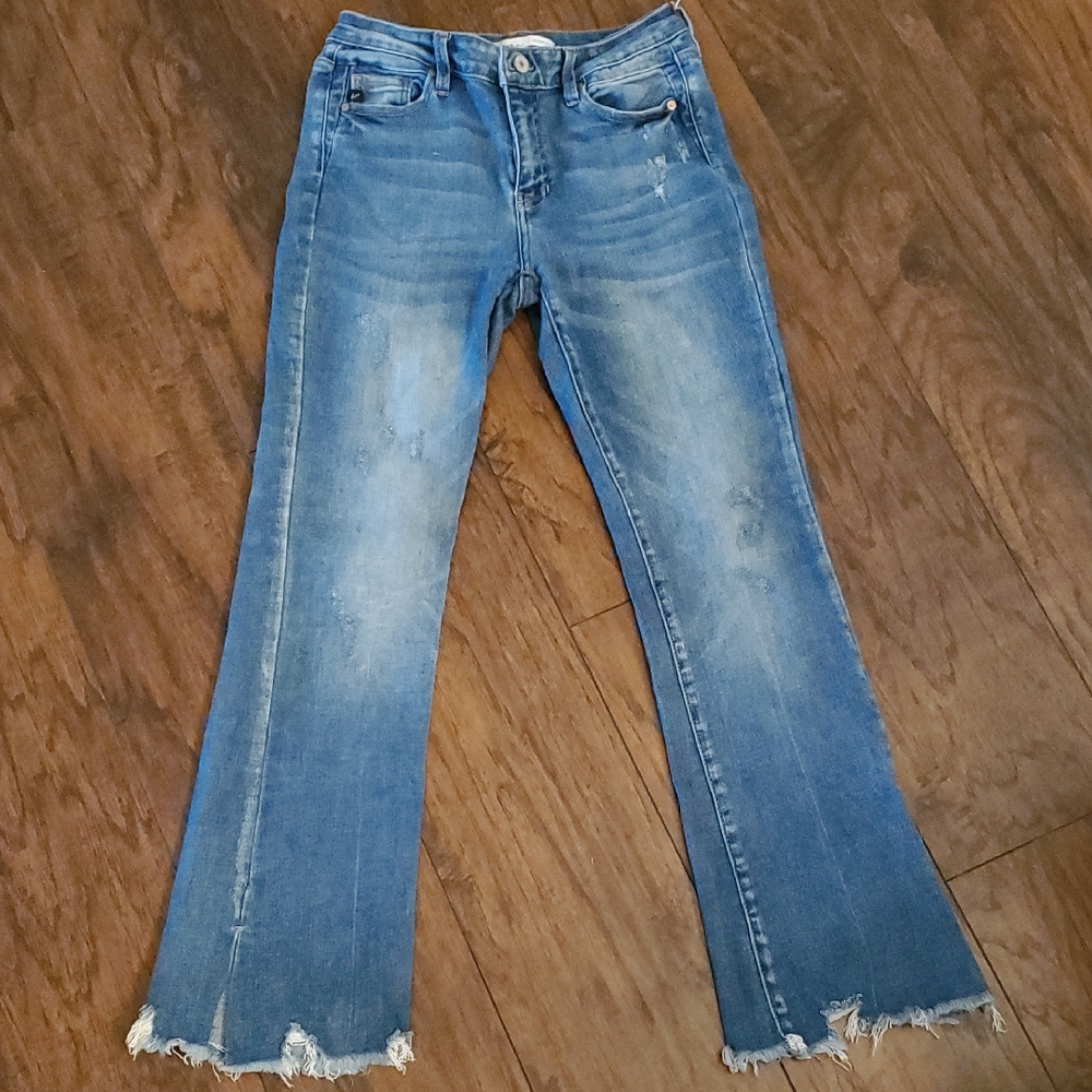 KanCan Blue Flare Jeans with Frayed Hem